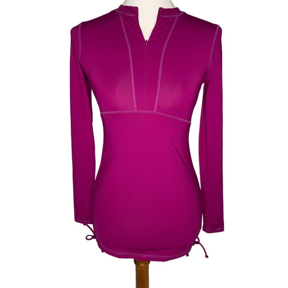 Athleta Ruched 1/2 Zip Tunic Top XXS Fuchsia Hot Pink Long Sleeve Pullover